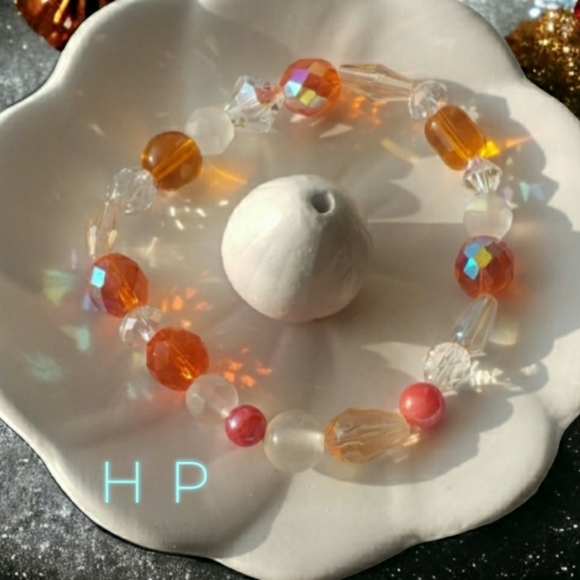 Orange Crystal Hand Crafted Beaded Bracelet - Picture 2 of 7